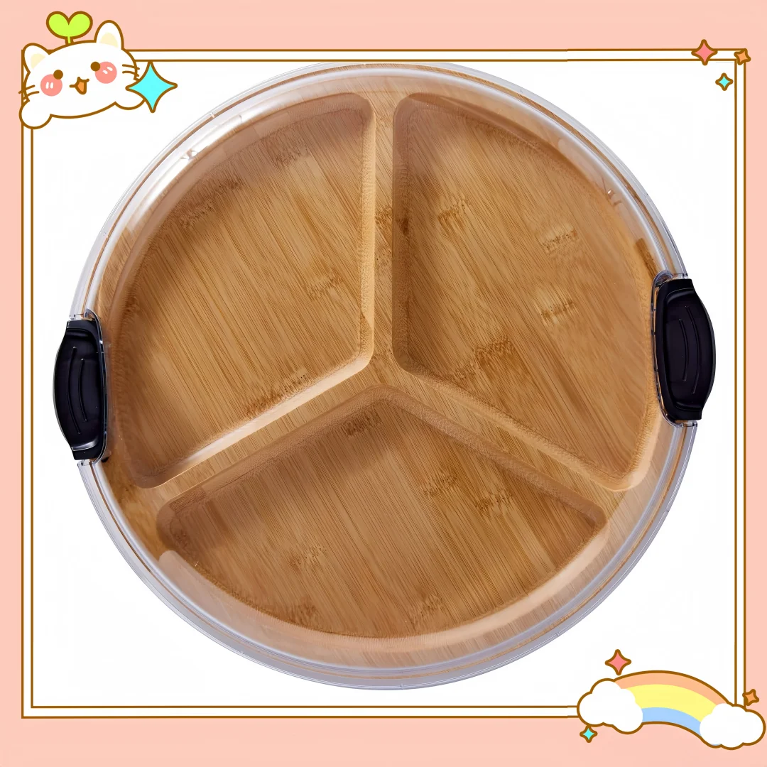 

3-Section Bamboo Cheese Board, Round Serving Tray for Parties, Weddings & Gifts (14 inch, Black)
