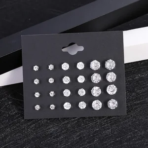 Baru 12 Pasang / Bungkus Set Anting Pejantan Pernikahan Berkilau Putih untuk Wanita Pria Aksesori Perhiasan Kristal Anting Perhiasan Oorbellen 12 anting penjualan terbaik untuk pengantin wanita - №