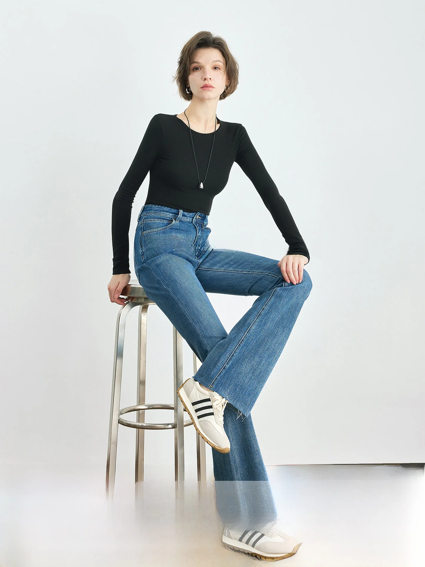 

FALIN High Waist Extended Length Micro Flared Jeans Women's Tall Floor Length Bell Bot Commute Sle Cotton Denim