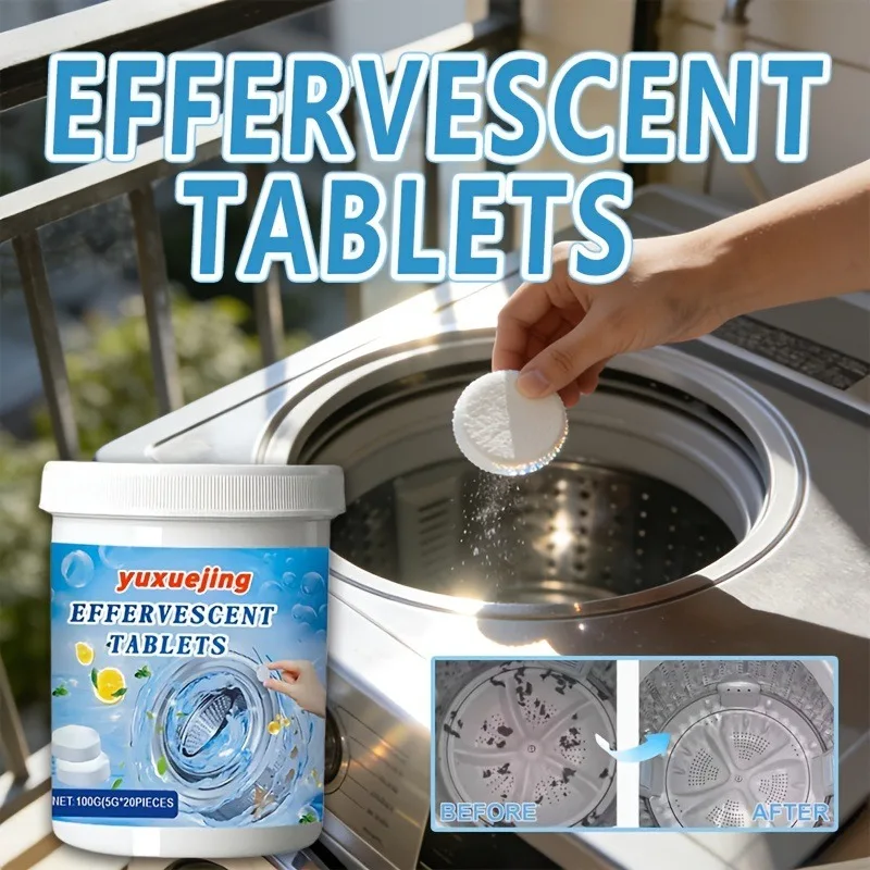 Washing machine effervescent tablets, active oxygen, deep descaling, antibacterial, and mold removing properties