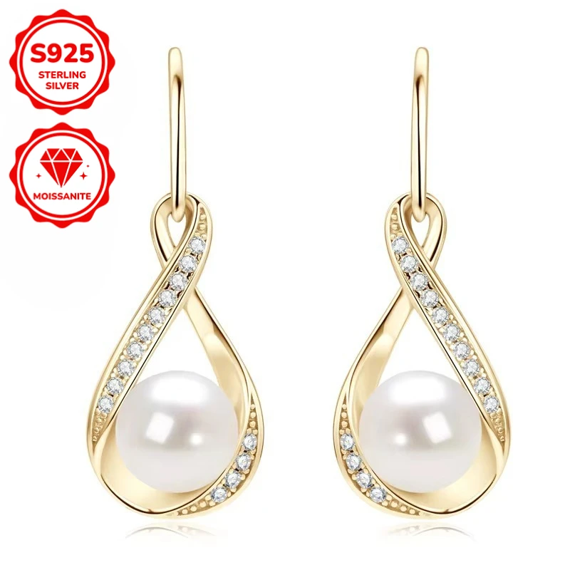 1pair Moissanite S925 Sterling Silver Freshwater Pearl Earrings, Elegant Earrings, A Beautiful and Romantic Gift.