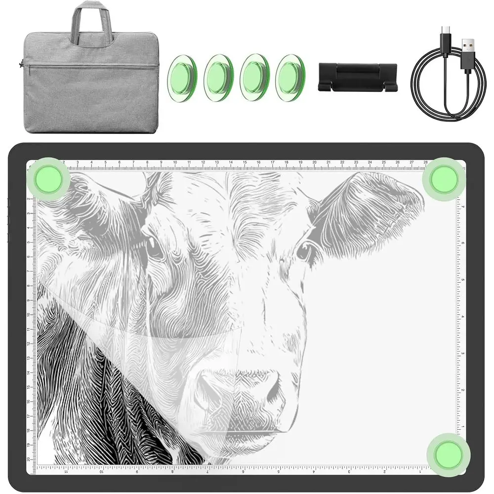 

9000LUX A4 Rechargeable Tracing Light Box with Padded Case,WirelDiamond Art Light Board,Side Physical Buttons and Magnetic Porta