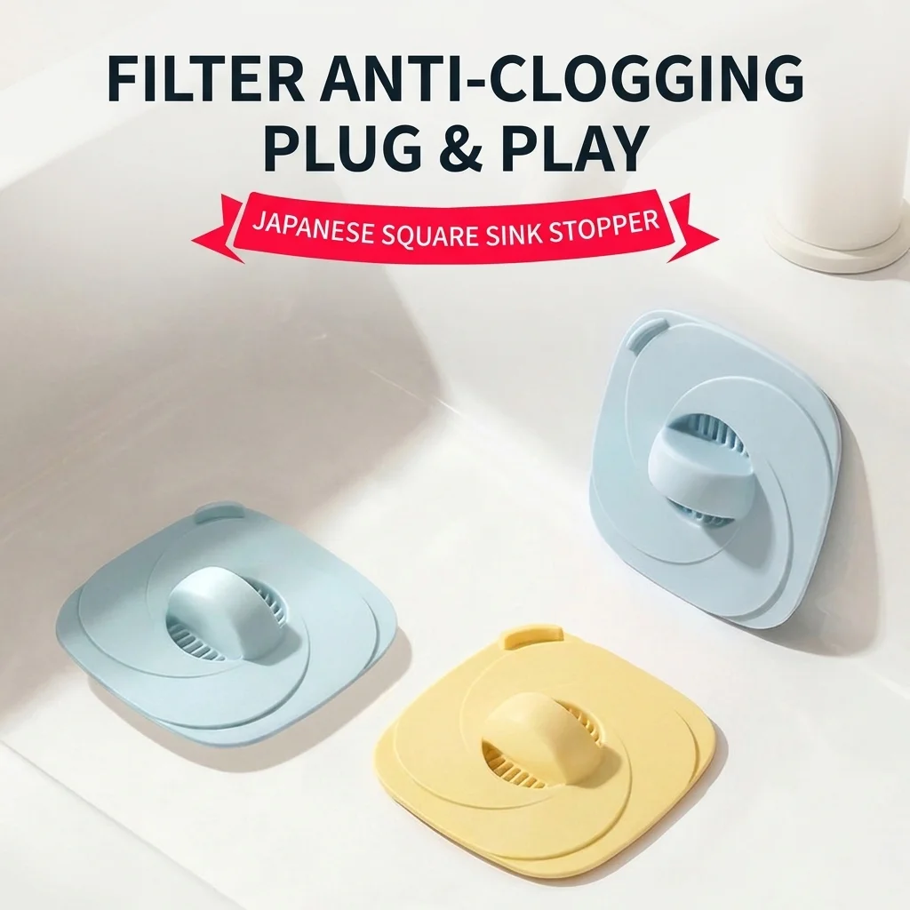New Silicone Drain Stopper Anti Clogging Square Shape Sink Hole Plug Reusable Leak Proof Hair Filter Cover Bathroom Sink