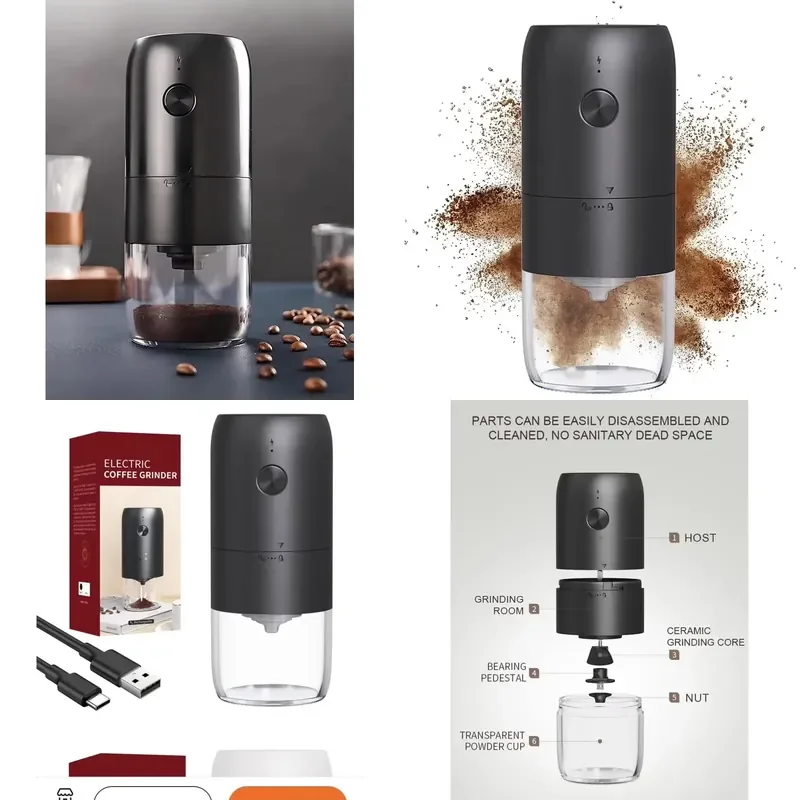 【2026】 Small Household Portable Electric Coffee Bean Grinder with USB Charging Stainless Steel Housing 150g Capacity