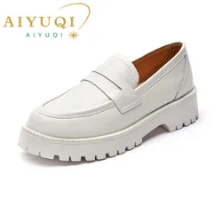 AIYUQI, zapatos de primavera para mujer, mocasines informales de estilo universitario de suela gruesa de estilo británico, zapatos de moda de cuero genuino para niñas WHSLE MTO