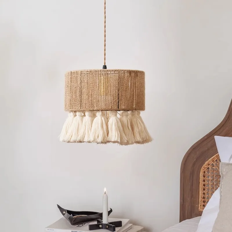 

Retro Bohemian Hemp Rope Tassel Bedroom Bedside Chandelier Creative Restaurant Bar Balcony Lighting