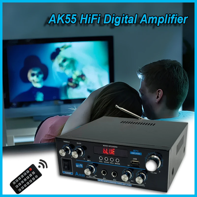 

Цифровой усилитель AK55 HiFi поддерживает максимальную мощность Bluetooth 5.0, 90 Вт × 2, двухканальный стерео аудиоусилитель для домашнего и автомобильного использования