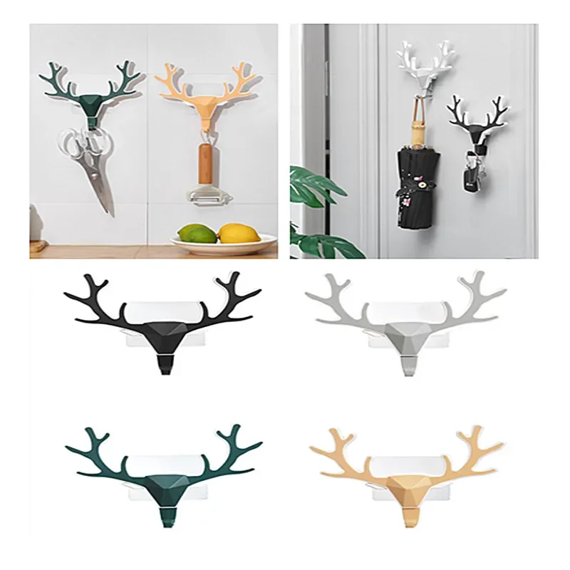

New Wall Hanging Hook Home Multi-purpose Wall Decoration Vintage Deer Head Antlers Punch-free For Hanging Clothes Hat Scarf Key