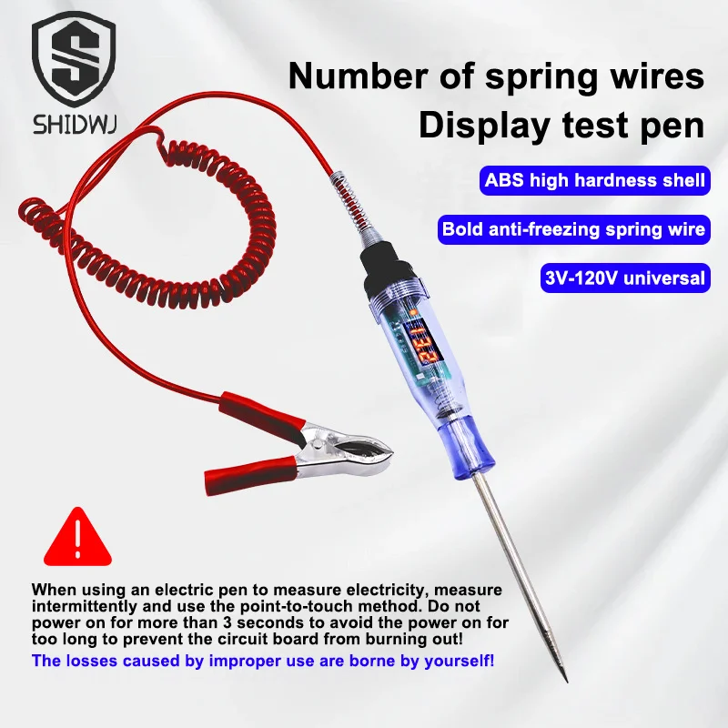 1Pcs 5V-120V Car Tester Pen Voltage Circuit Test DC Digital Display Electric Pen Probe Pen Auto Diagnostic Tools 2V 12V 24V 48V