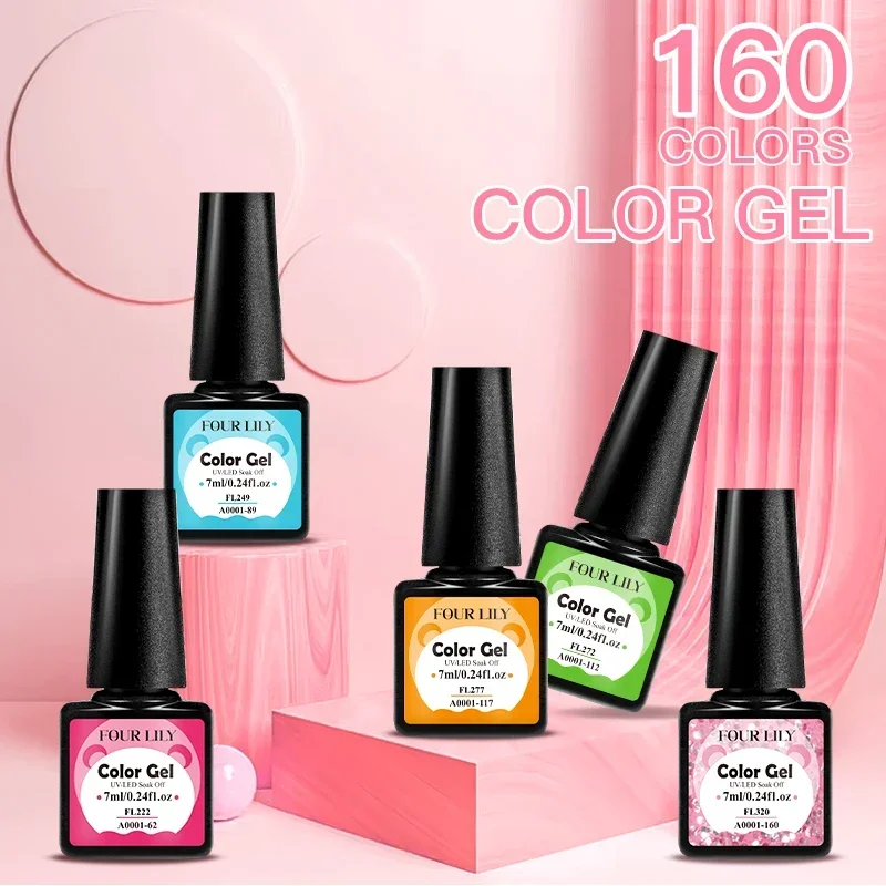 FOUR LILY 6-teiliger bunter Gel-Nagellack, rosa, rot, Macaron, Neon, langlebig, UV-LED-Gel-Nagelkunst-Lack-Set für Nägel, Maniküre