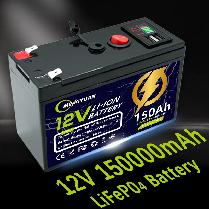 12V 150Ah Lithium 6000+Cycles Rechargeable Battery for Solar/Wind Power,Small UPS,Lighting,Power Wheels,Fish Finder,Built-in BMS