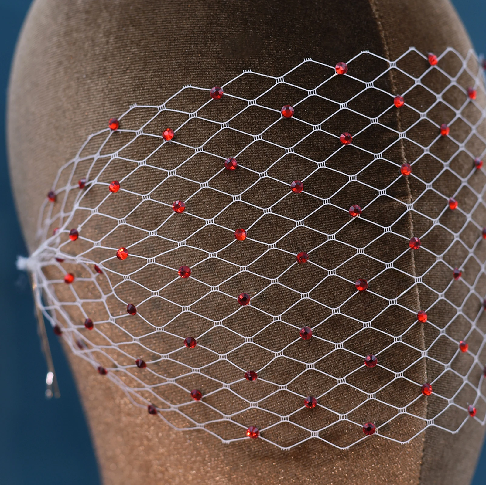 Voile de Cage à Oiseaux en Gaze Blanche Décorée de Strass Rouges, Accessoires de Mariage pour Femme, MA38