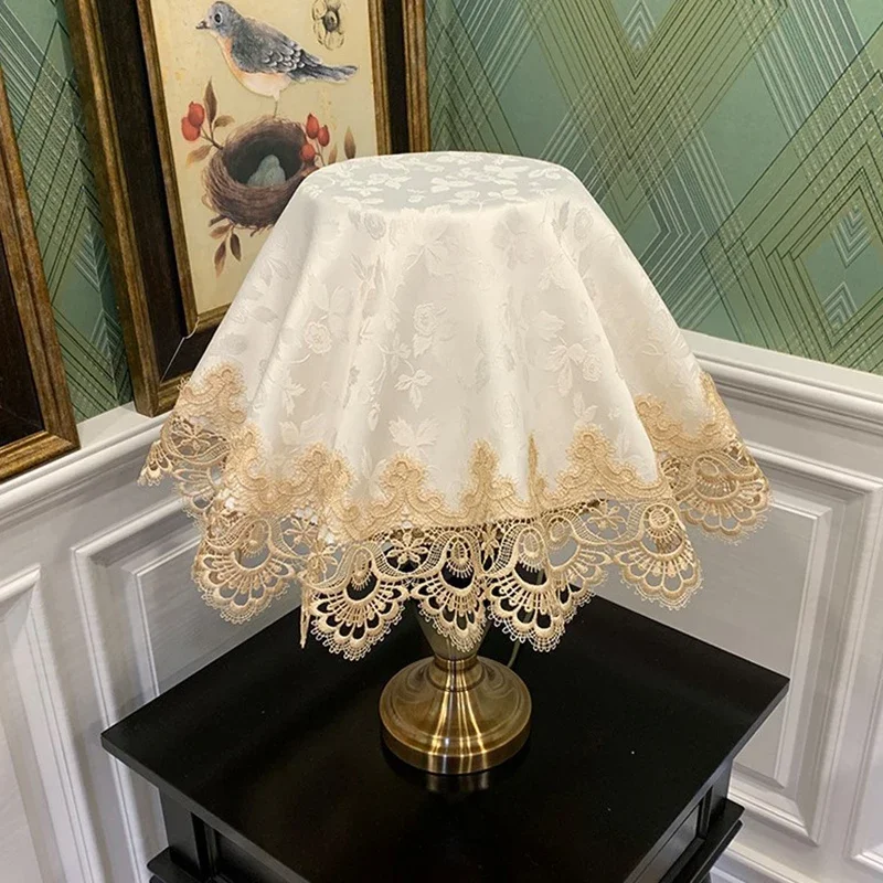 

European Style Table Lamp Dust Cover Fabric 70cm Tabletop Lamp Shade Embroidered Lace Dust-proof Covers Juicer Rice Cooker Cover