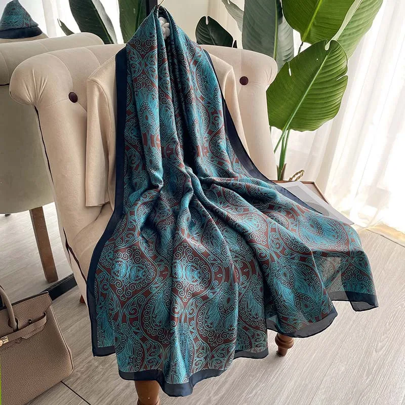 Luxury brand hijab summer women scarves soft long print silk scarves lady shawl and wrap 2022 pashmina bandana beach stoles