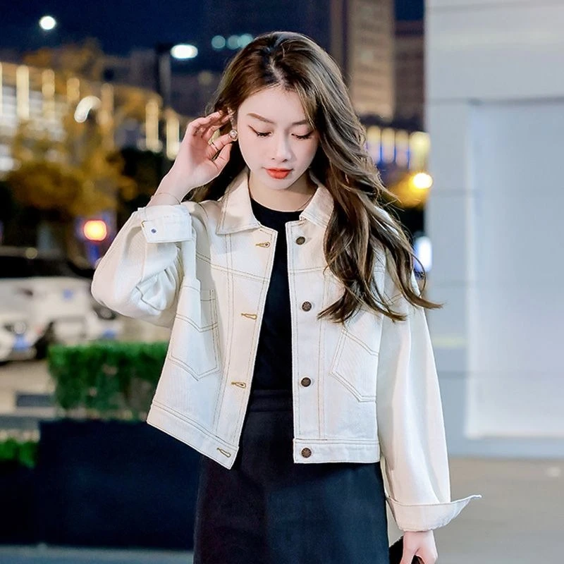 

Women's Autumn Short Denim Jacket Korean Fresh Release Designer Back Cut Button Unique Loose Fit Work Wear Inspired Casual Top