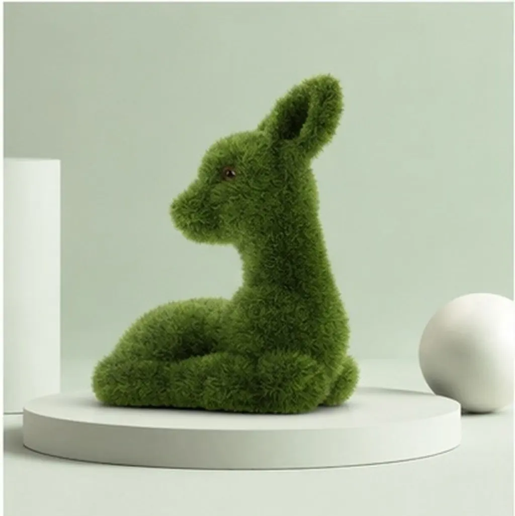 Green Flocking Deer Ornament Garden Decor Patio Lawn Backyard Flower Pot Miniature Landscape Decoration Small Deer for Spring