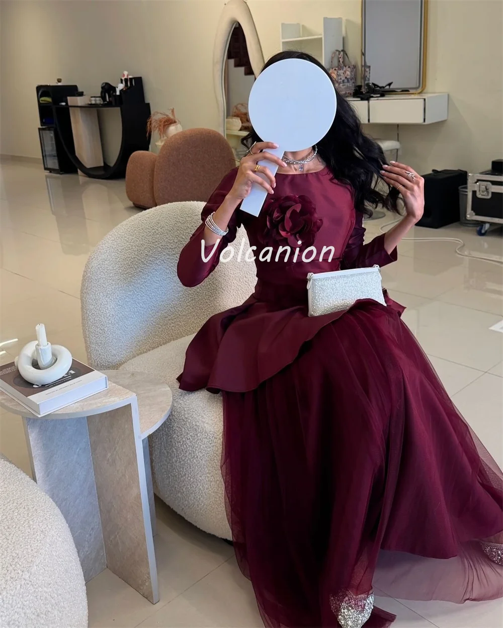 Customized Retro Exquisite Charmeuse Handmade Flower Ruffle Pleat Ball Gown O-Neck Ankle Length Dresses Bespoke Occasion Dresses image 4