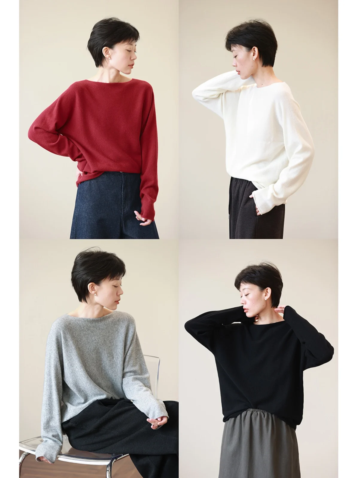 

Soft Lightweight Camere Wool Vintage Versatile round Ne Knitted Base irt Women's Autumn New Sle Sweater Commute Sle...