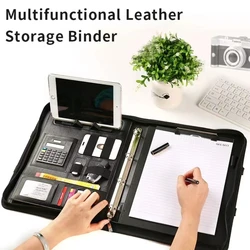 2024 File Folder Storage Document Portfolio Bag Pu Leather Ring Premium Custom Logo Design Portfolio