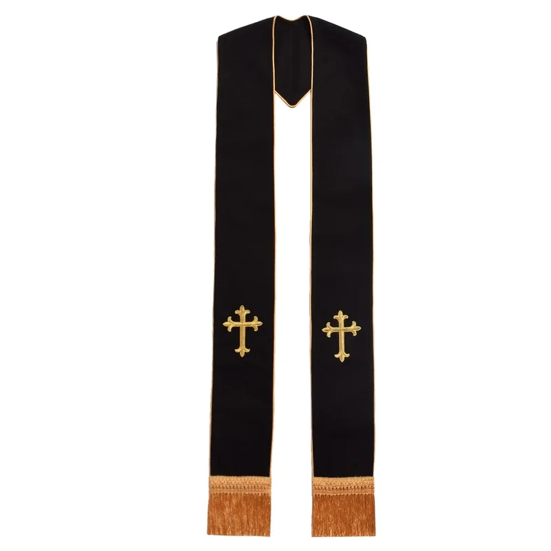 Clergy Black Stole Priest Cross Embroidered Costumes