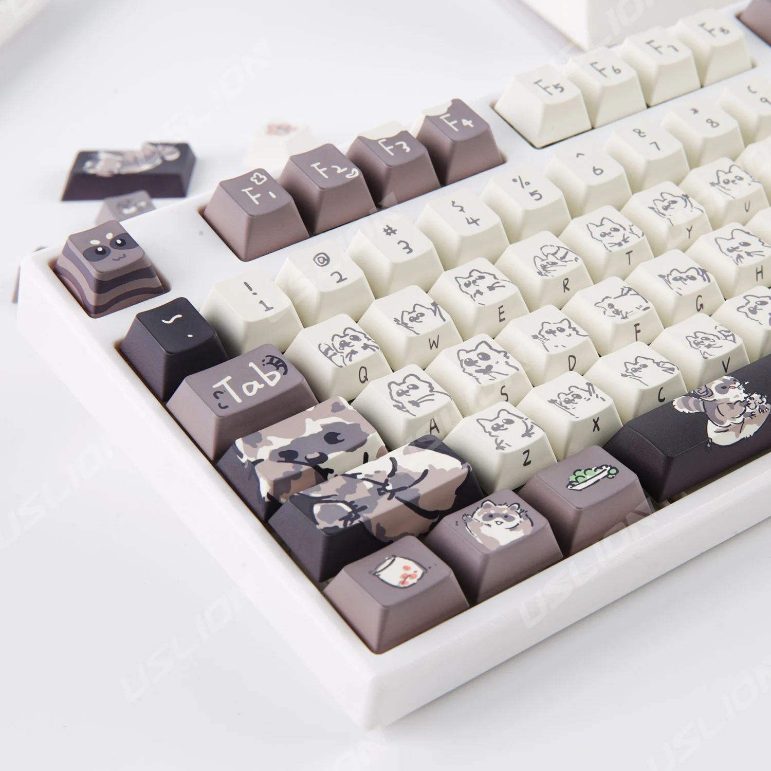 Imagem -04 - Kit de Teclado Bonito Guaxinim Pbt Caps Chave Mecânica 148 Chaves Dye-sublimation Fit para Switchs mx Gmk67 Gmk87