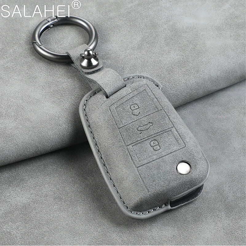 Leather Car Key Case Cover Shell Holder Protector For Volkswagen VW Golf 7 MK7 VII Tiguan MK2 Polo Passat Jetta Lavida Accessory