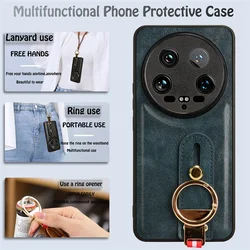 For Xiaomi 14 Ultra Shockproof Wristband Ring Bracket Back Cover For Xiaomi 14Ultra Protective Leather Phone Case