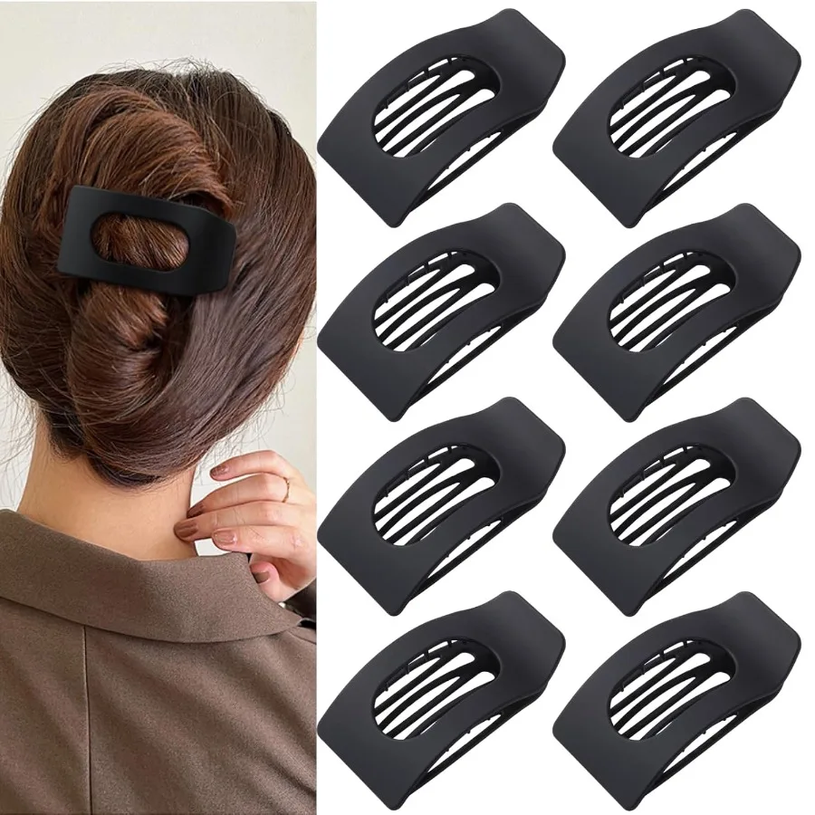 

8 Pack Black Flat Hair Clips for Women Large Matte NoSlip Rectangle Claw Clips for Thick Thin Hair Strong Hold Square Hair Acce