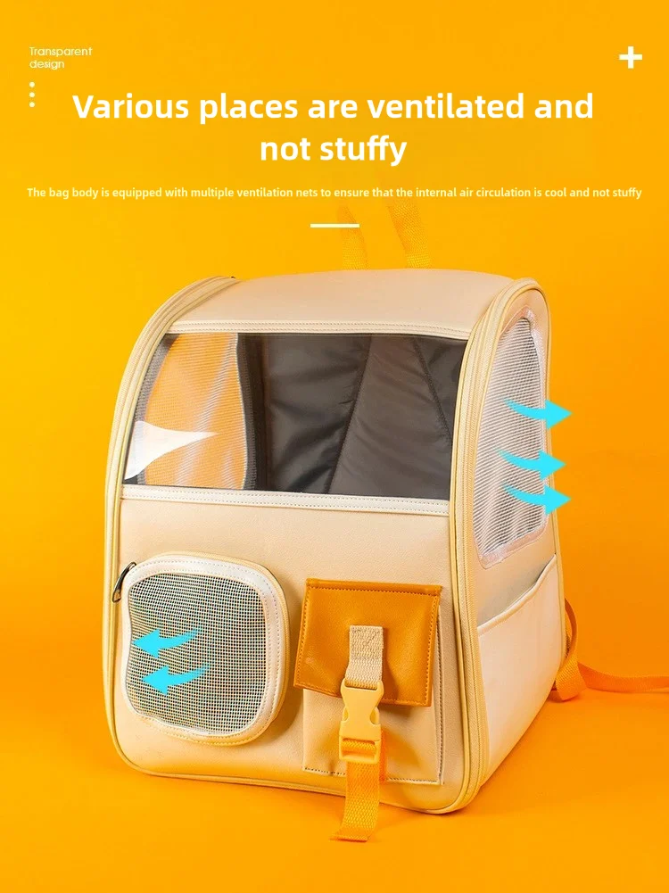 กระเป๋าเป้สะพายหลังแมวโปร่งใสระบายอากาศและมีสไตล์, เป้อุ้มสัตว์เลี้ยงกลางแจ้งแบบพกพาสําหรับสุนัข/แมวขนาดเล็ก, สีตัดกันสวยงามสูง