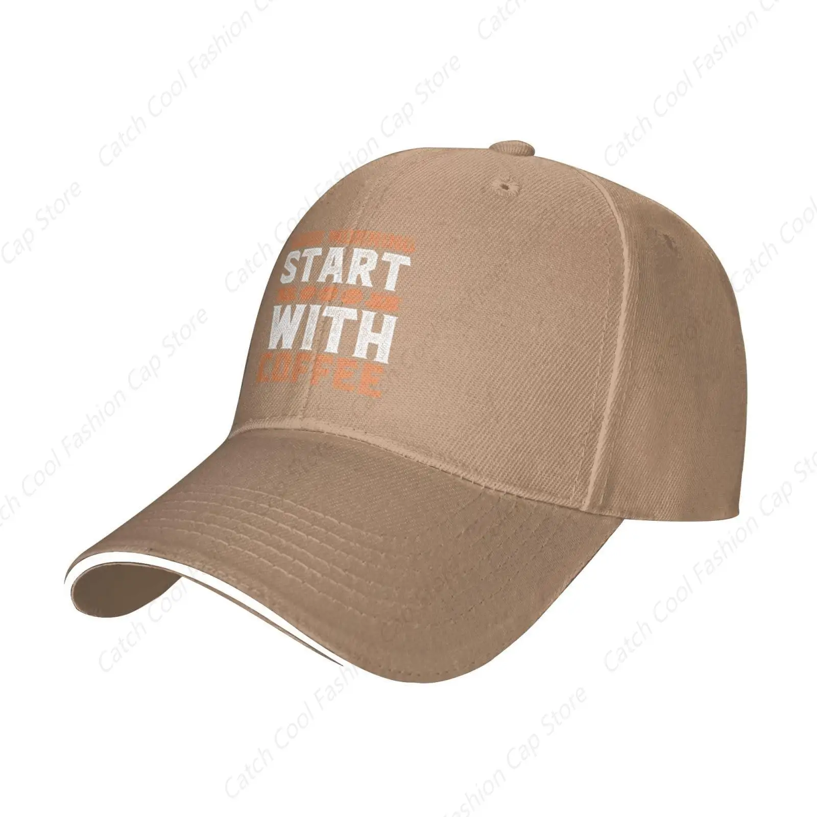 Good Morning Start with Coffee Baseball Cap Trucker Sandwich Brim Hat Adjustable Unisex Fashion Sports Outdoor Travel Daily