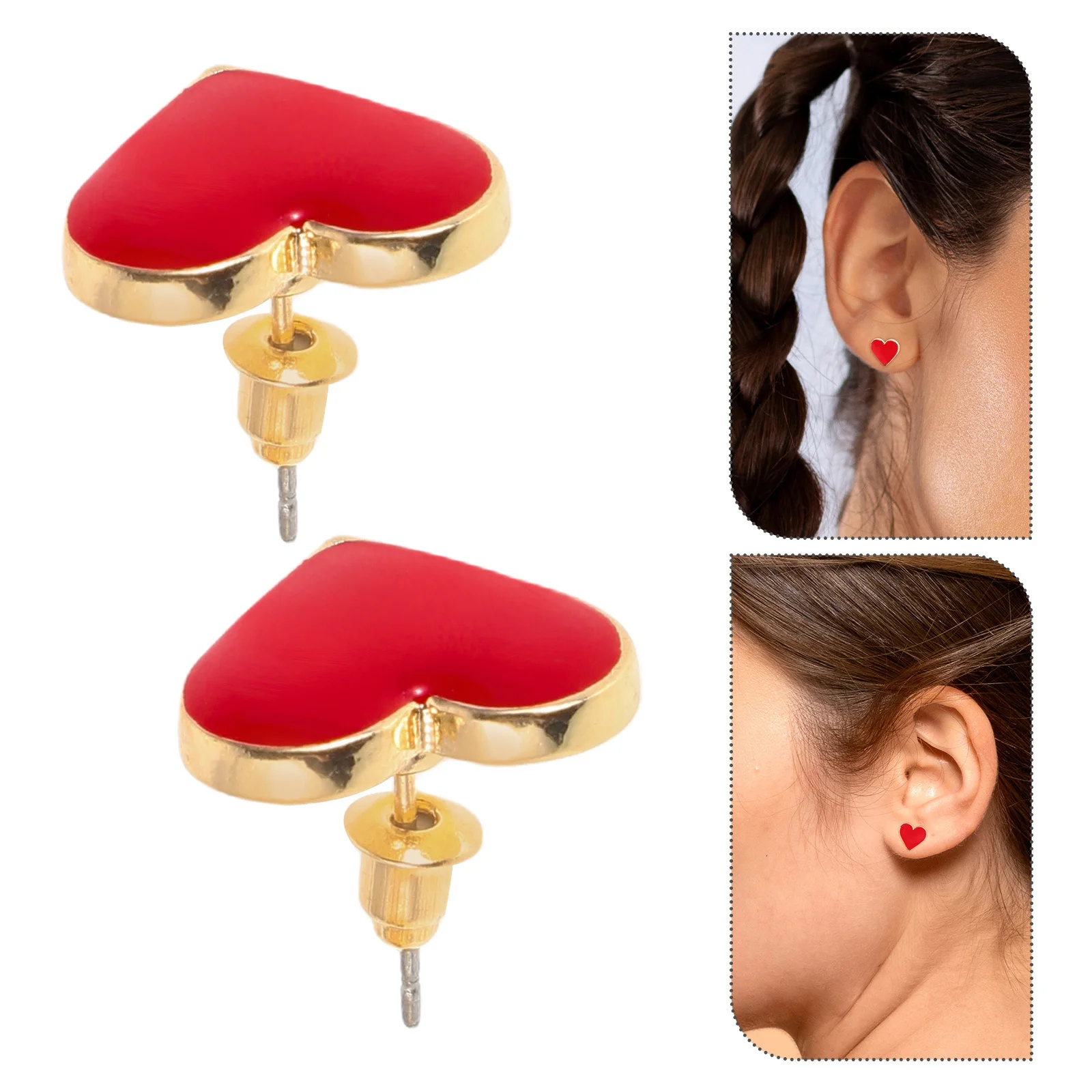 

1Pair Ear Studs Unique Red Heart Earrings Romantic Love Shaped Stylish Jewelry for Women Daily Parties Dates Stud Earrings