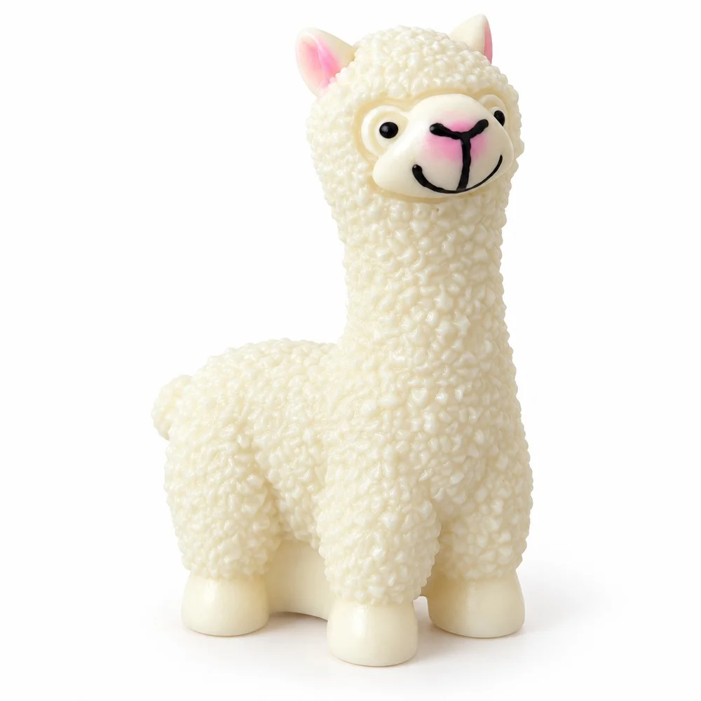 Alpaca Squishy Toy Cream White Soft TPR with Textured Wool Look Pink Ears Cute Animal Squeeze Fidget Gift for Teens and Adults