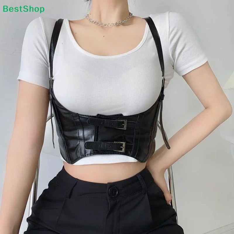 ♫Women Fashion Belt Wide Corset Leather Corselet Modeling Waist-to-Shoulder Leather Belt Body Harness Goth Clothing Accessories