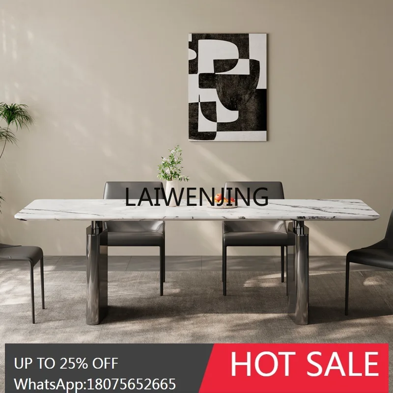 MJY  minimalist supercrystalline stone dining table and chairs stainless steel round rock slab small apartment dining table