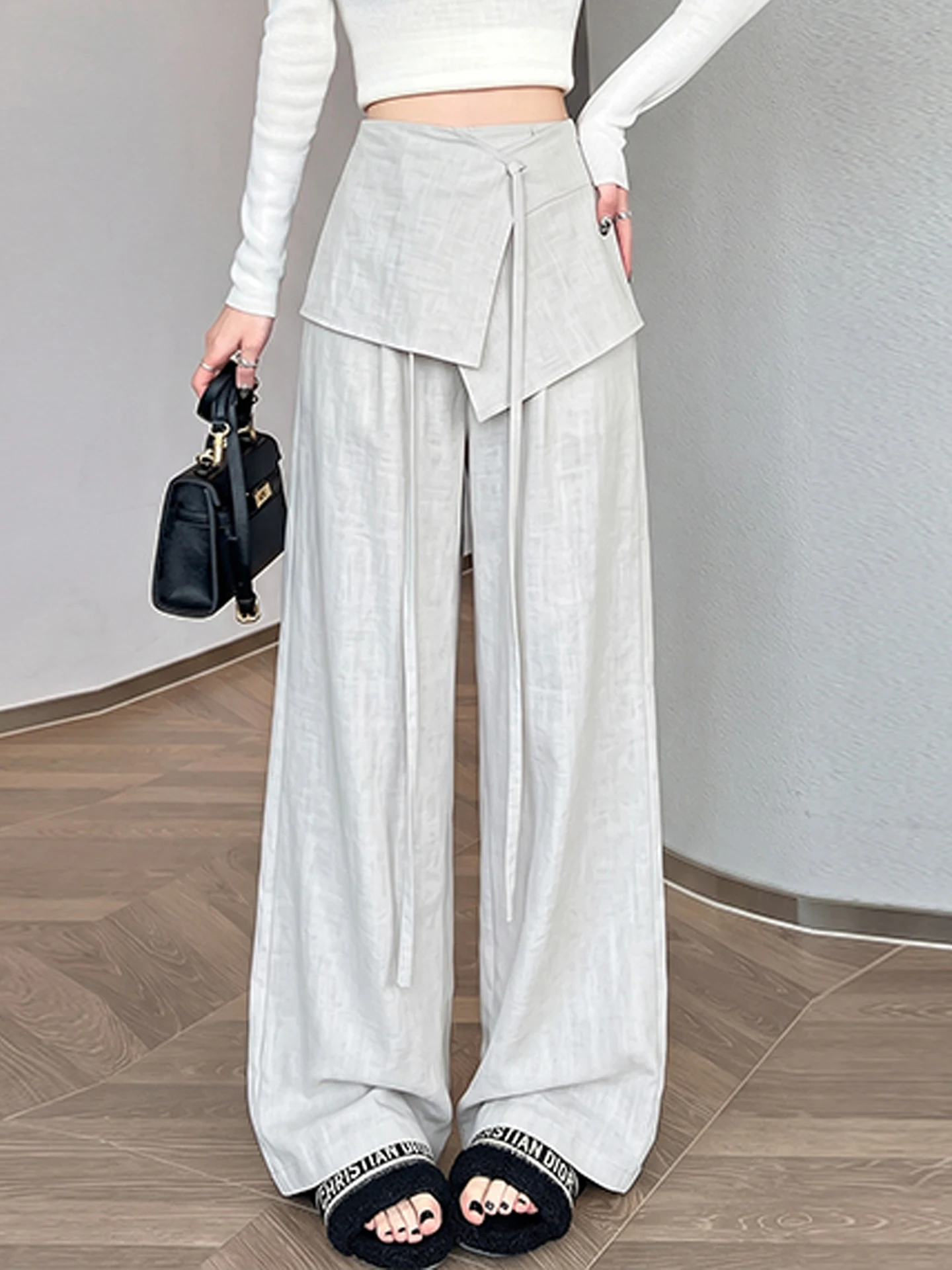 

Linen Wide Leg Pants Women's Summer Thin High Waist Drapey Integrated Suit Pants Casual Straight Leg Trousers Skirt
