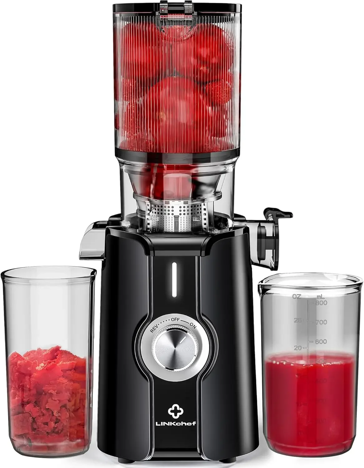 Clear Slow Masticating Juicer Machines, Cold Press Juicer with No-Prep 4.35" Feed Chute Fit Whole Fruits & Vegetables Juicer Mac