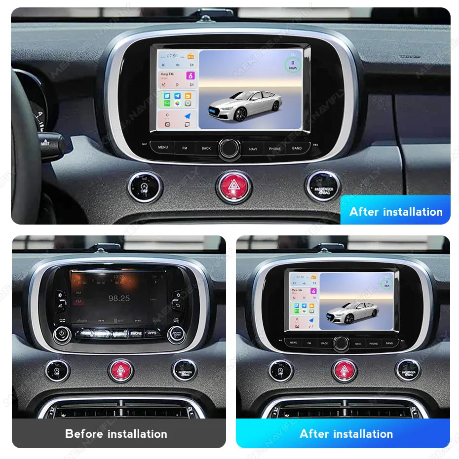 NaviFly Wireless CarPlay Android Auto Multimedia Player 7 Inch For Fiat 500X 2014‑2020 GPS BT WIFI Android15 Car Radio Receiver