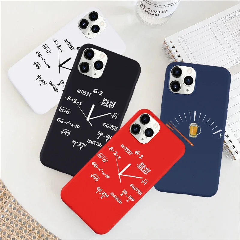 Funny Math Clock Phone Case for IPhone 11 12 13 Mini Coque for Iphone 15 Pro Max X XS Max XR 7 8 14 Plus SE2 Soft Silicone Cover