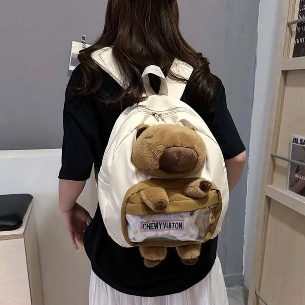 Large Capacity Capybara Plush Backpack School Bag Korean Style Capybara Shoulder Bag Storage Bag Stuffed Doll