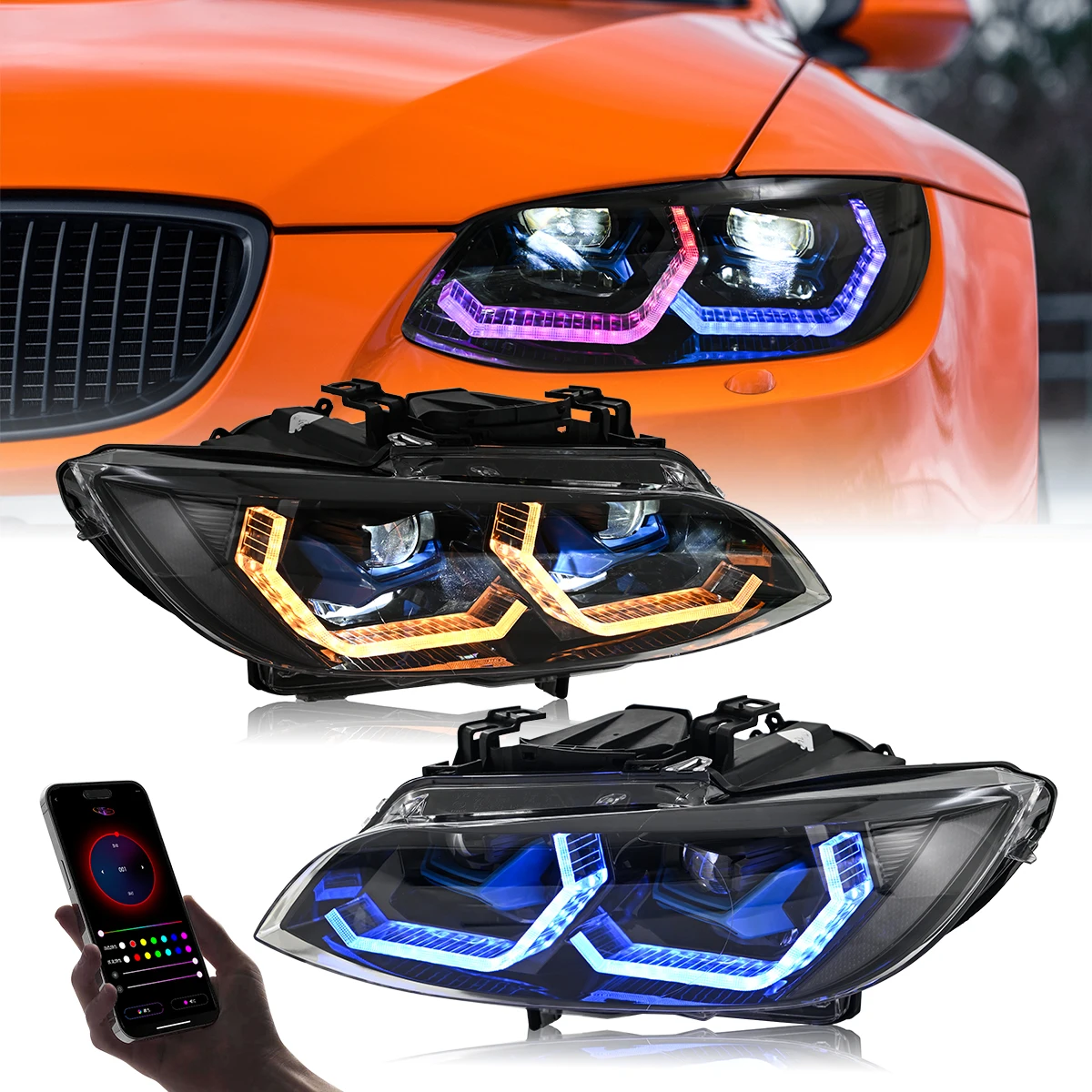 Paar Super DRL RGB LED-Scheinwerfer für BMW 3er Serie 2007-2013 E92 E93 LCI 328i 325i 335i Xenon-Scheinwerfer