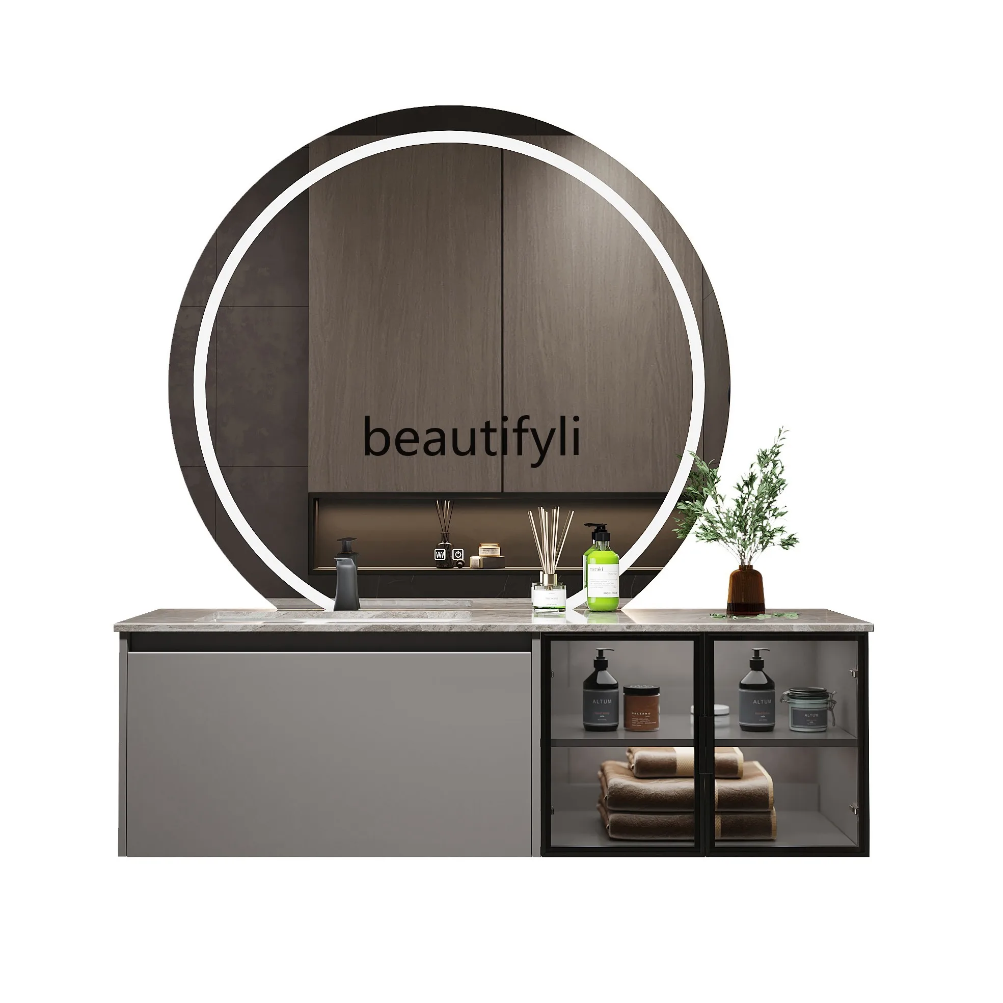 Light Luxury Bathroom Cabinet Stone Plate Whole Washbin Minimalist Bathroom Table Wash Face Wash Basin Cabinet Combination