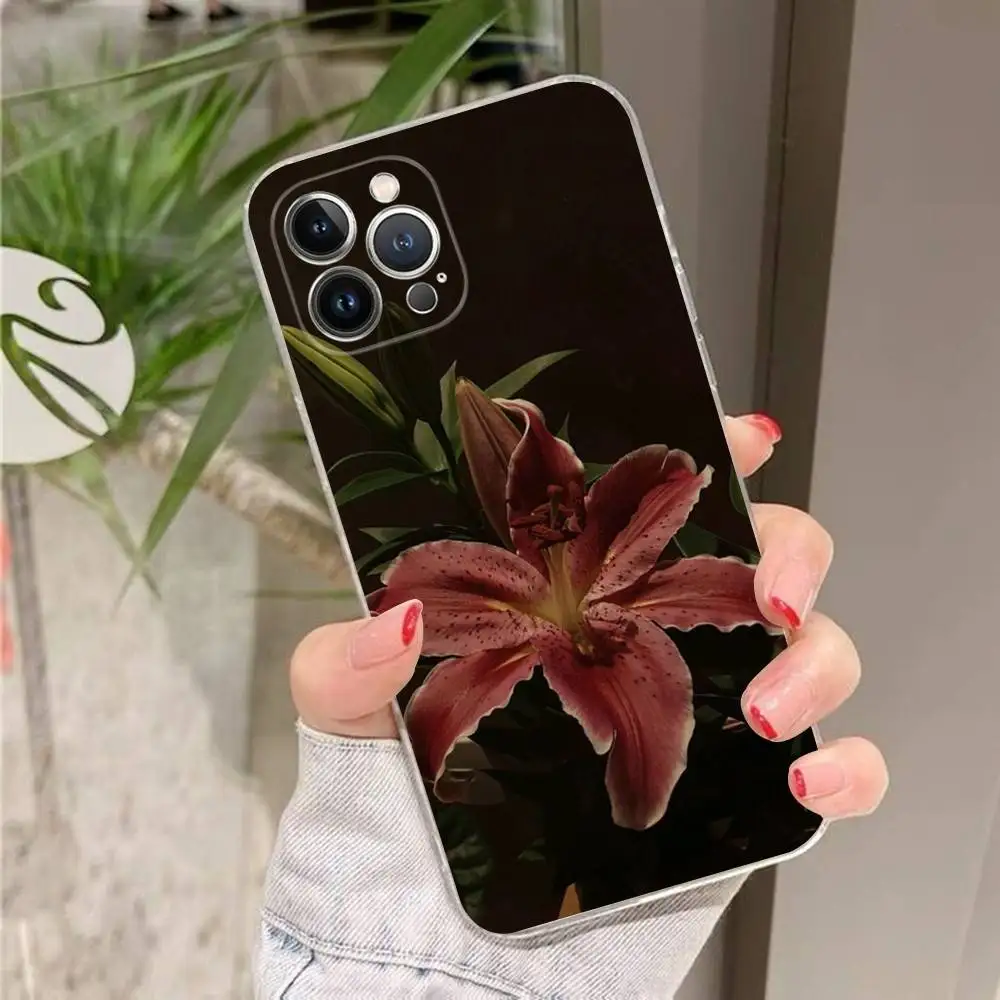 유화 백합 꽃 무늬 아이폰 16 15 프로맥스 폰 케이스 아이폰 14 11 12 고급 13 프로 실리콘