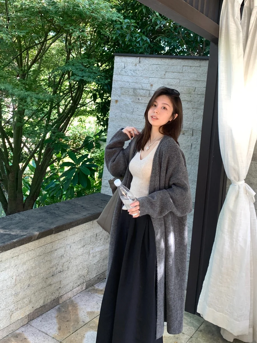 

Утепленное длинное вязаное пальто Bling Bubble, однотонное, простое, с V-образным вырезом, на пуговицах, повседневное, для поездок на работу, зимняя модная верхняя одежда