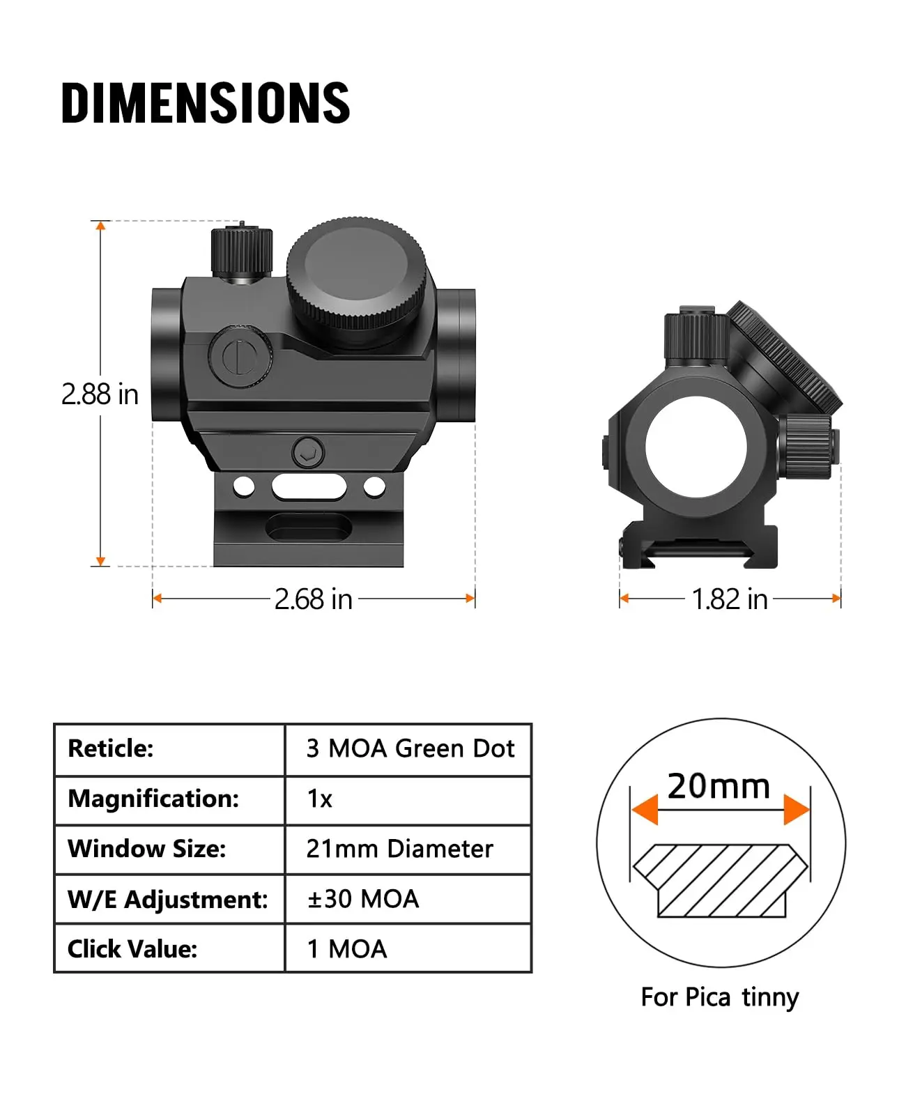 Recarregável Green Dot Sight Motion Awake 3 MOA Dot 1x21mm Óptica Co Witness Riser Baixo Perfil 20mm Picatinny Mount IPX7