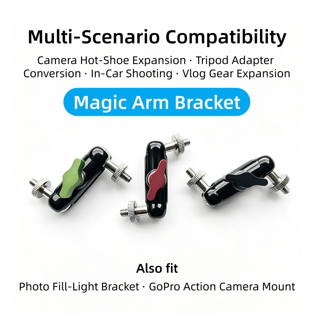 360° Rotatable Magic Arm Bracket 1/4 Screw Converter 17mm Ball Head Swivel Joint for Tripod Phone Holder Camera Fill Light GoPro