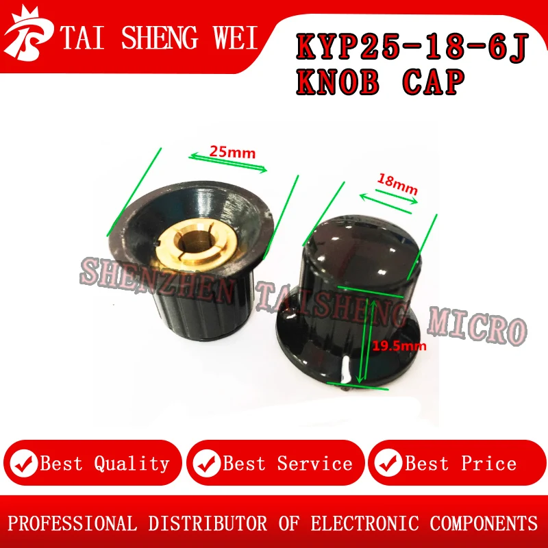 5PCS Brand New KYP25-18-6J Knob Cap Potentiometer Plastic Band Switch Universal Round Handle D-Shaped Shaft with Screw Hole 6mm