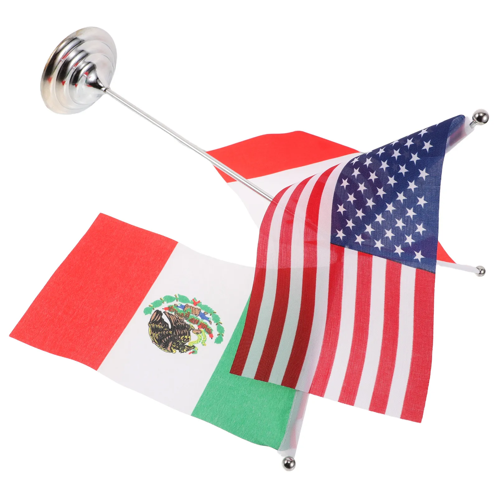 1Set Metal Table Flag Holder Set Usa Mexico Canada Desk Flags Stainless Steel Base Office Meeting Room Desktop Decoration