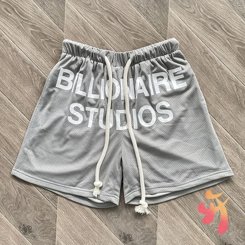 Summer Grey Cactus Jack Shorts Mesh Breathable Letter Elastic Waist Drawstring Shorts Men Women