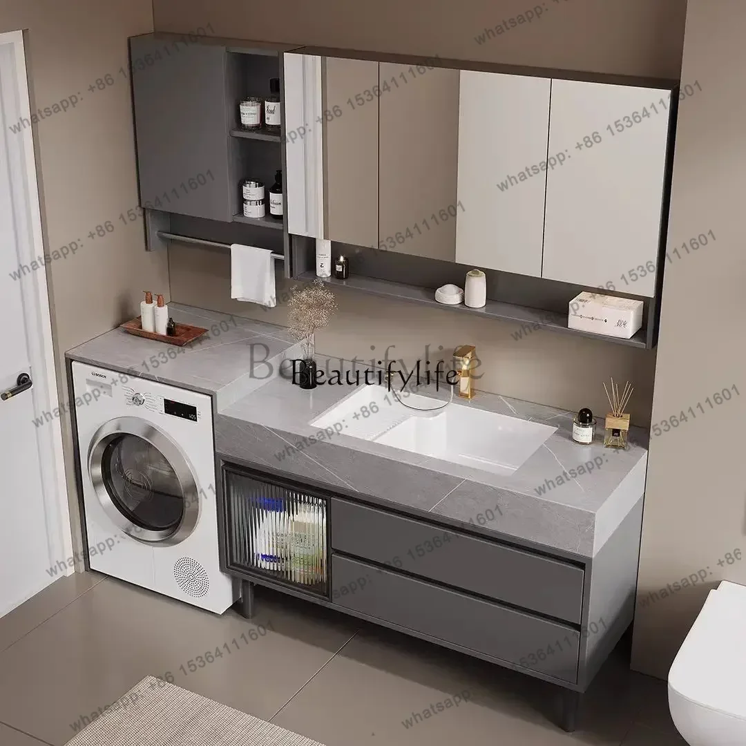 Factory Direct  Bathroom drum washing machine cabinet combination rock slab integrated basin
