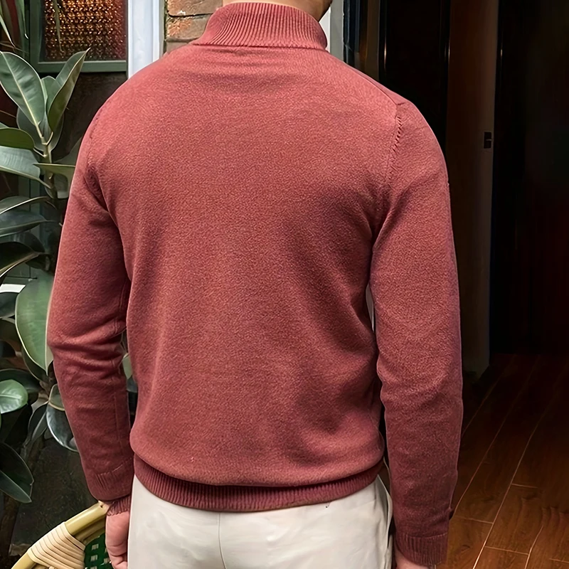 Frühling Herbst Herrenpullover mit Viertelreißverschluss Slim Fit Pullover Business Poloshirt Strick Halbrollkragen Pullover Strickwaren – Detail 10